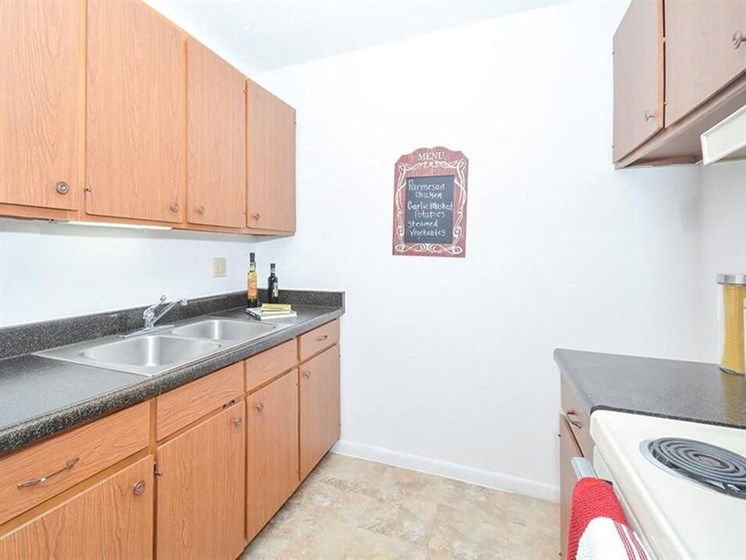kitchen with cabinets in apartment